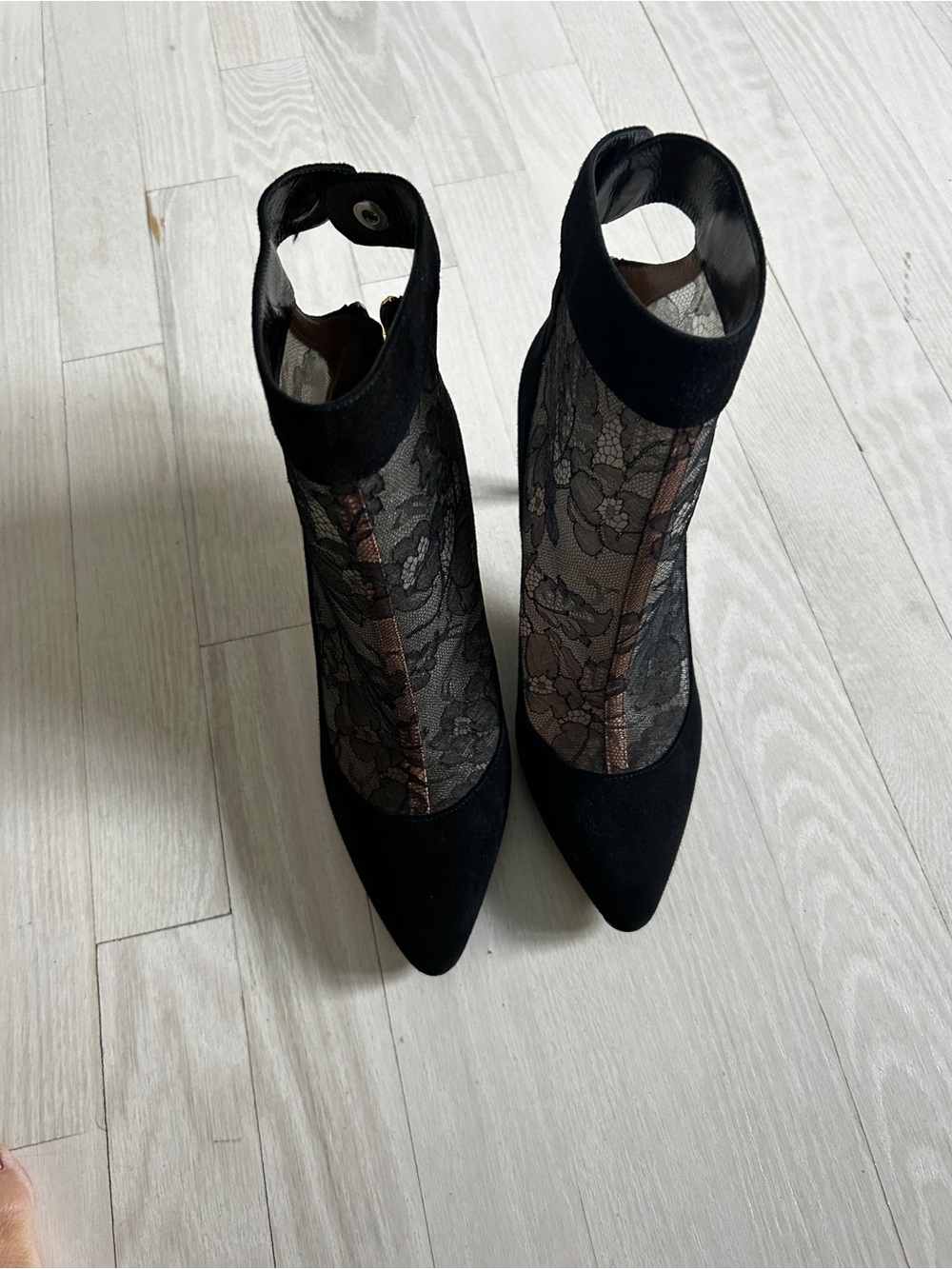 Valentino Women’s Black Lace Pointed Toe Ankle Boots
